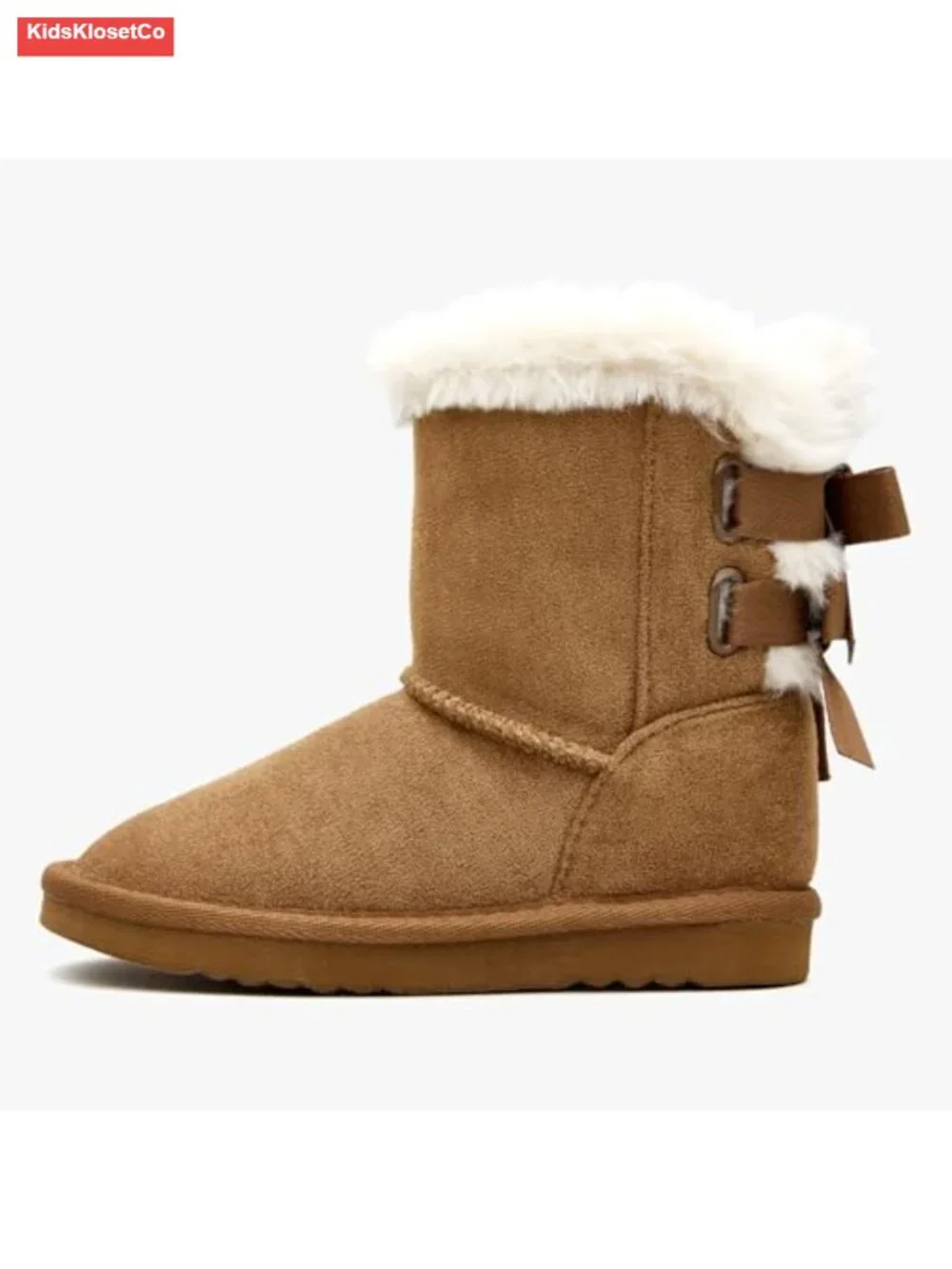 Girls Winter Snow Boots Faux Fur Slip-On with Bow, Calf High